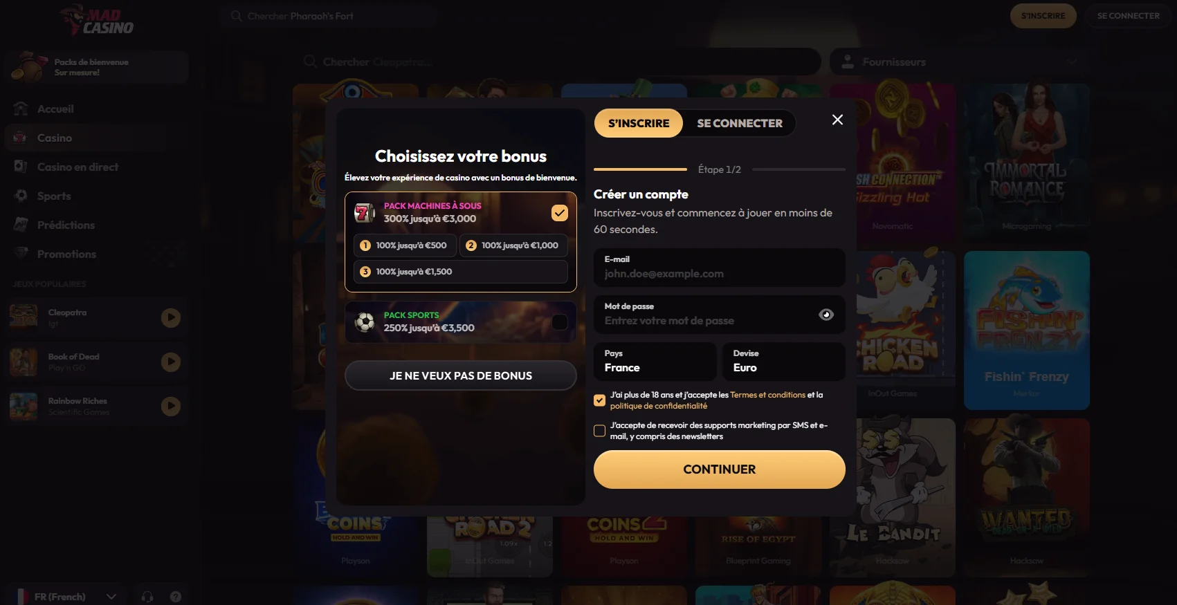 Inscription, Mad Casino login et accès sécurisé au compte